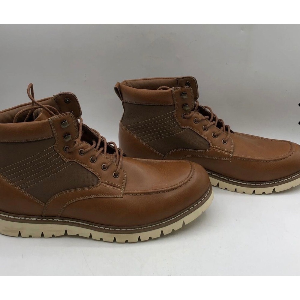 Steve Madden P-Bleekr Boots‎ Mens 13 Tan Moc Toe Ortholite Lug Sole Excellent